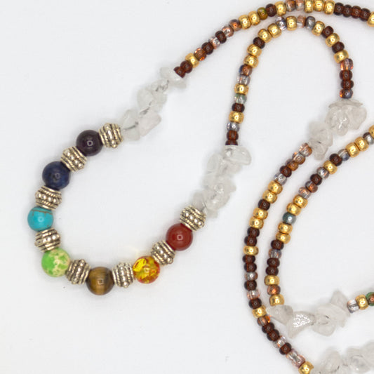 Chakras Waist Beads with White Quartz